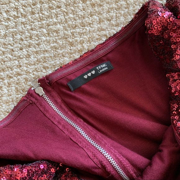 ASOS TFNC Bardot Dress Sequin Burgundy - Picture 14 of 14